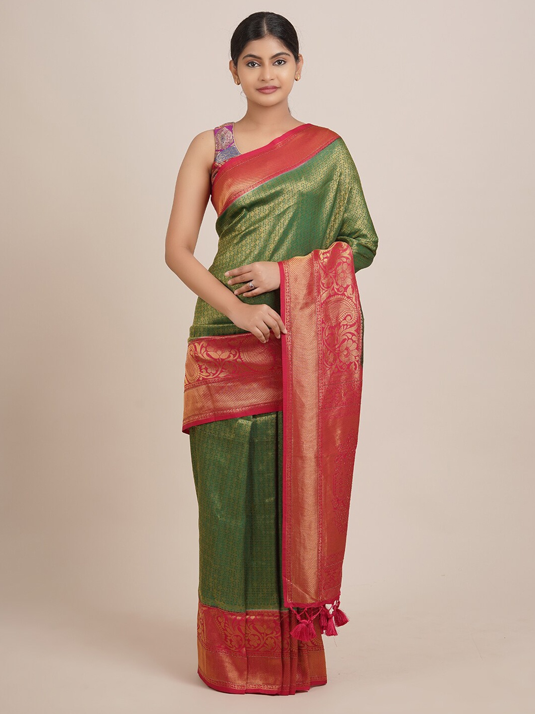 

Pothys Green & Red Woven Design Zari Jute Silk Saree