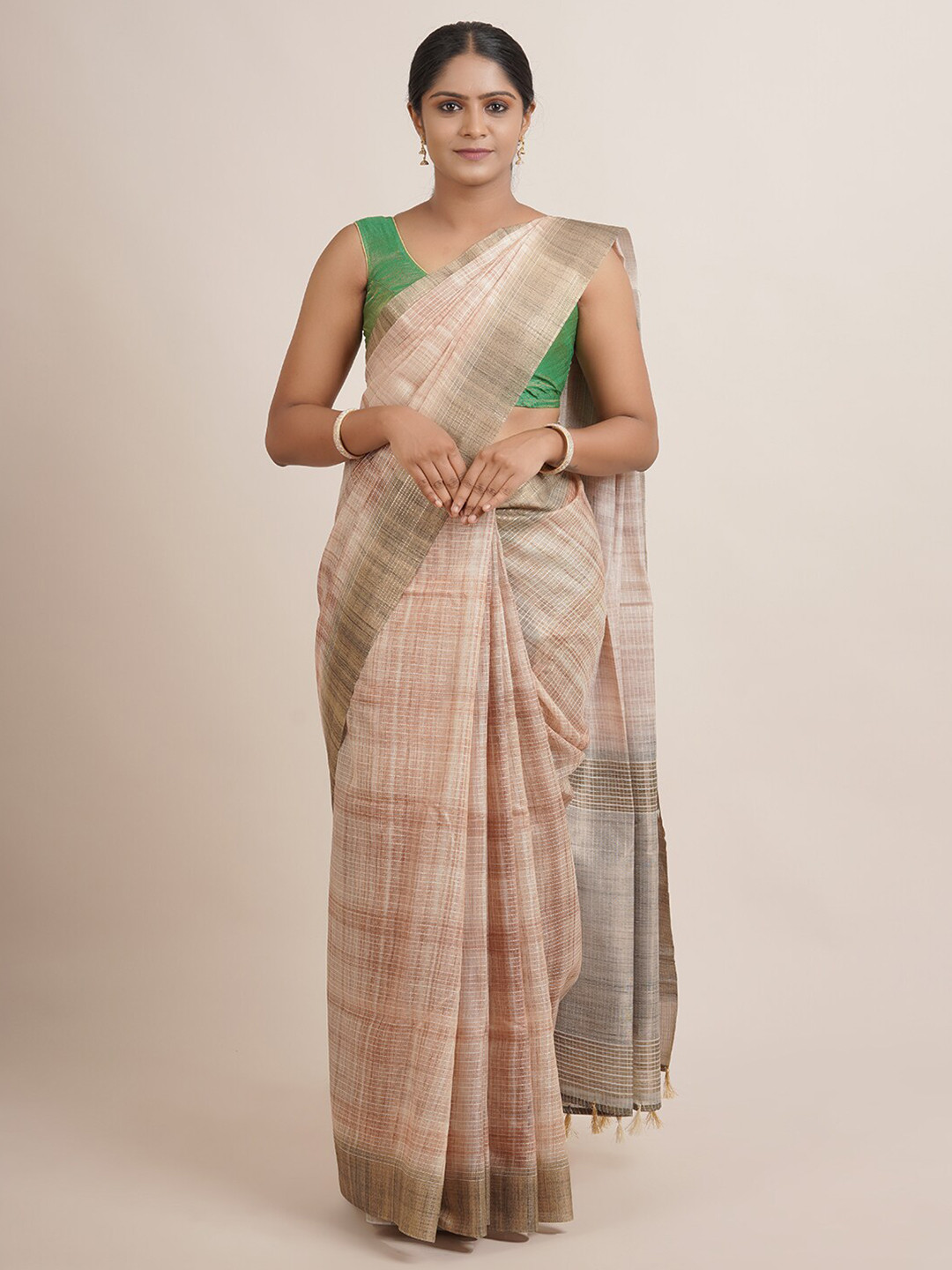 

Pothys Brown Woven Design Jute Silk Saree