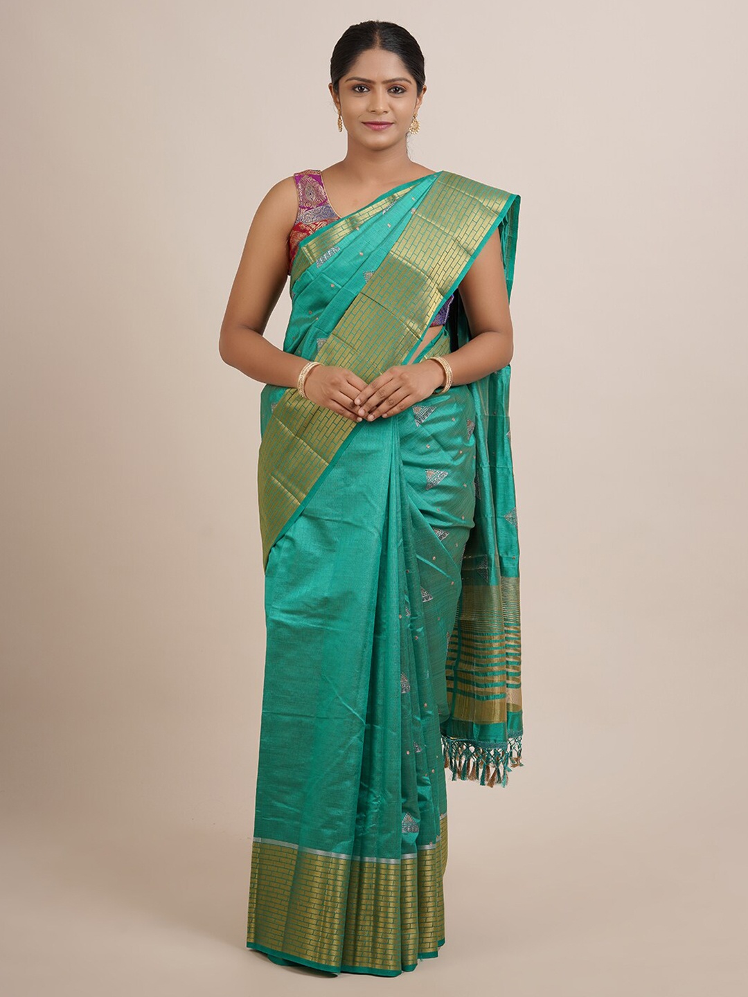 

Pothys Green Zari Jute Silk Saree