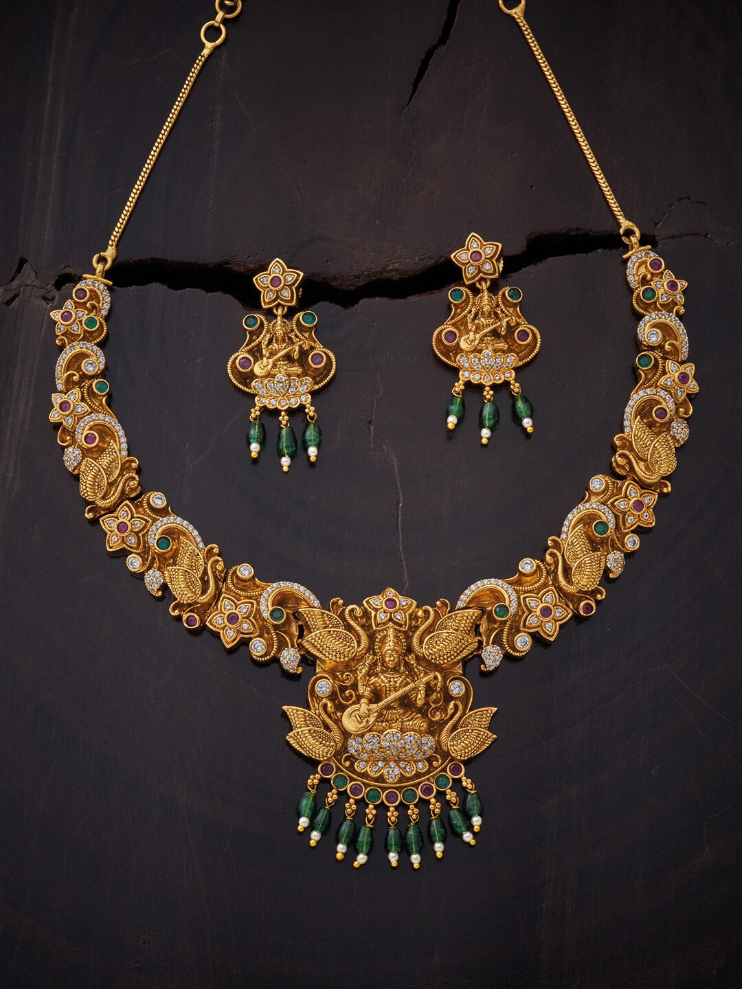 

Kushal's Fashion Jewellery Red & Green Gold-Plated Antique Necklace