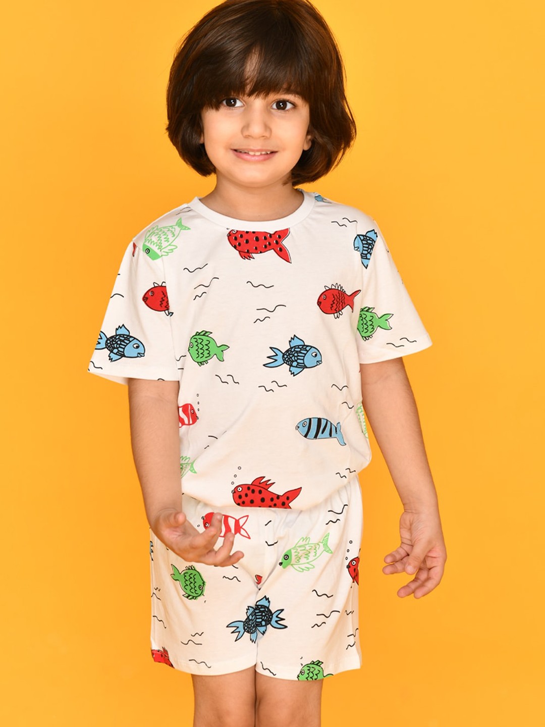 

Anthrilo Boys White & Red Printed Pure Cotton Night suit