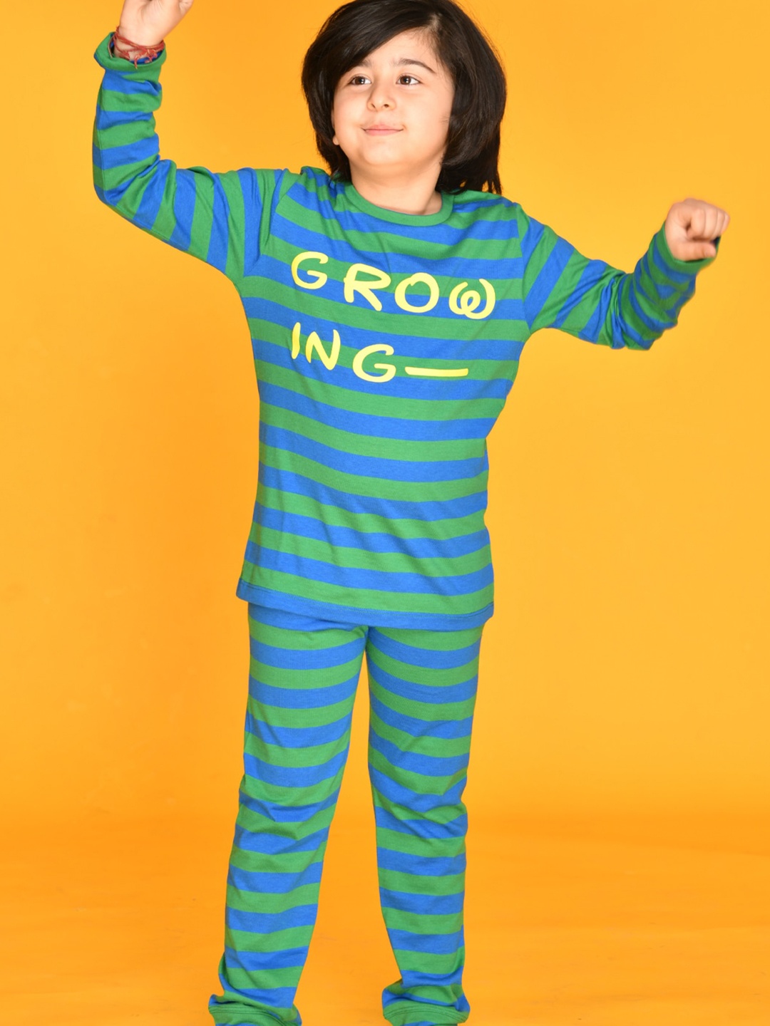 

Anthrilo Boys Blue & Green Striped Pure Cotton Night suit