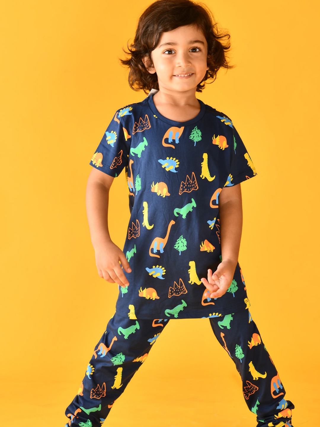 

Anthrilo Boys Navy Blue Printed Cotton Night suit