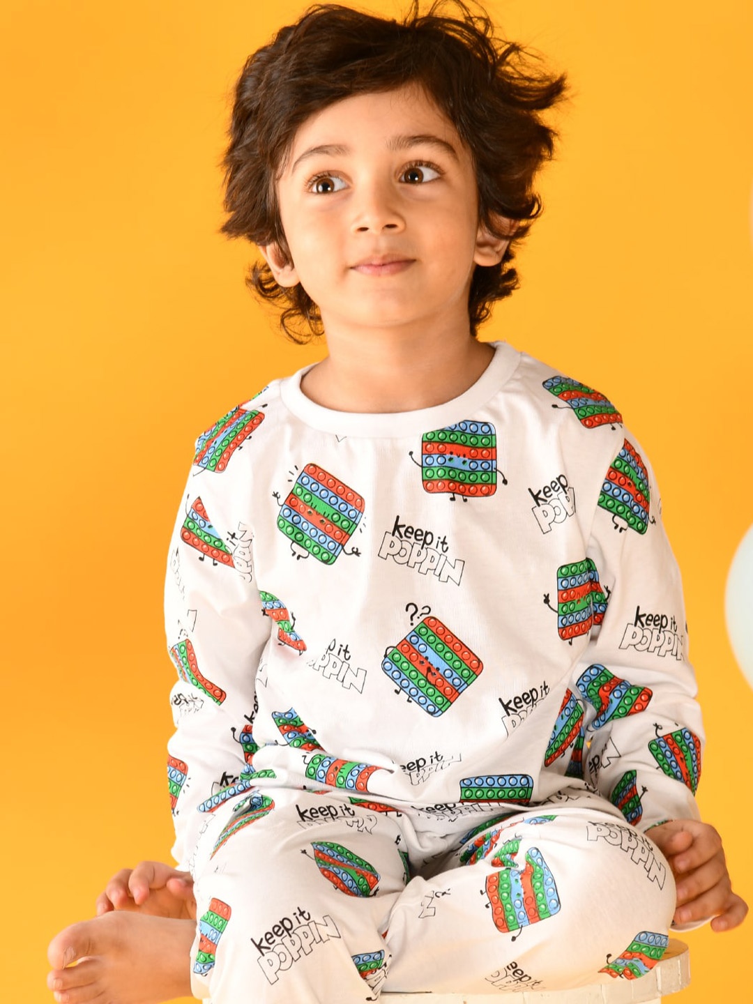 

Anthrilo Boys White Printed Cotton Night suit