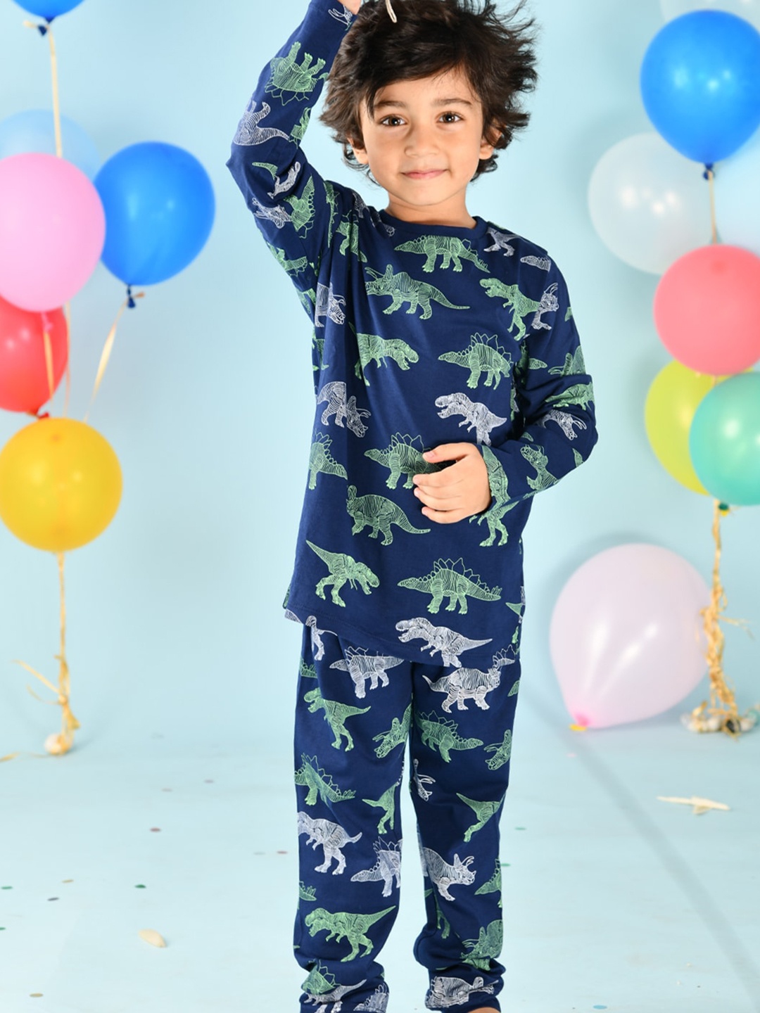 

Anthrilo Boys Navy Blue & Green Printed Pure Cotton Night suit