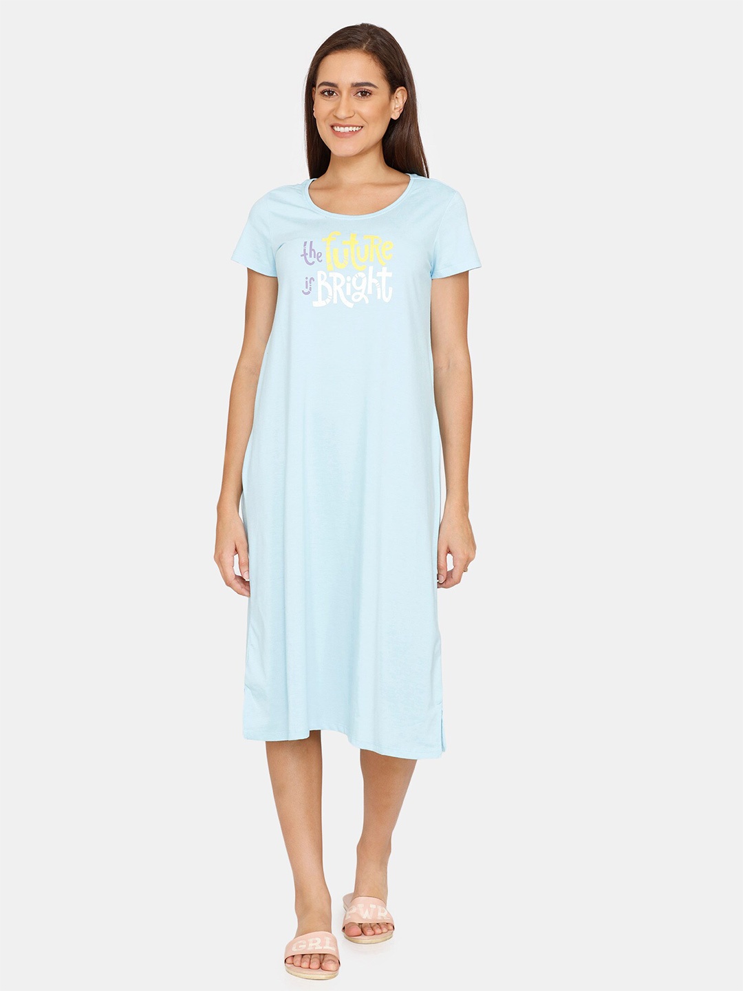

Rosaline by Zivame Blue Printed T Shirt Nightdress