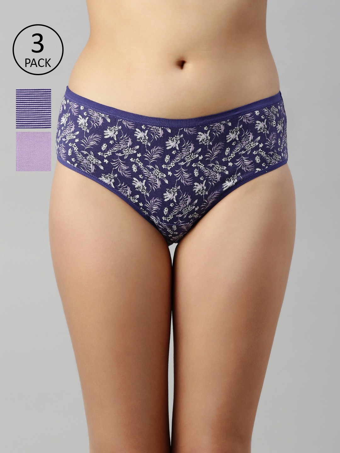 

Enamor Women Pack Of 3 Assorted Basic Mid- Rise Briefs