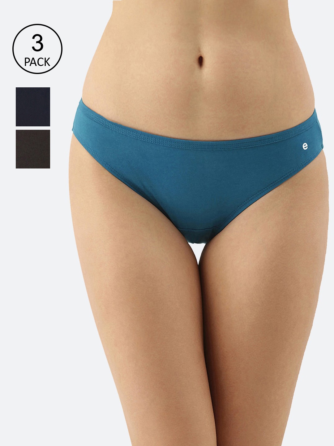 

Enamor Women 3Pcs Assorted Cotton Bikini Briefs With Antimicrobial & Stain Release Finish, Blue