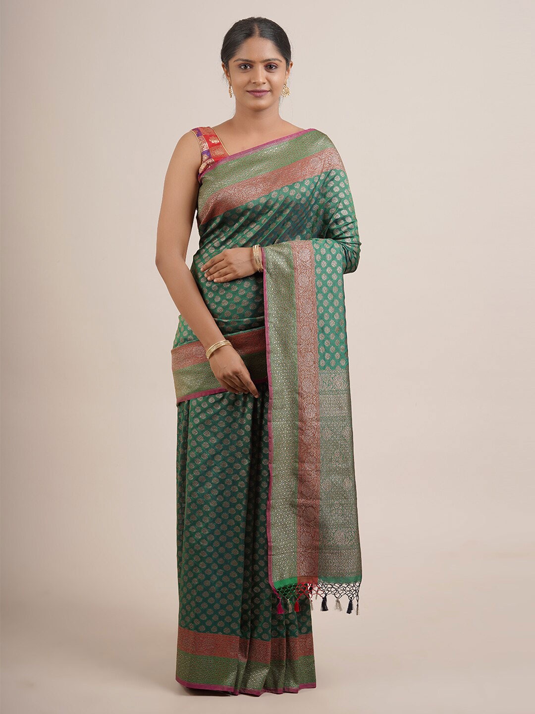 

Pothys Green & Brown Woven Design Zari Pure Silk Saree