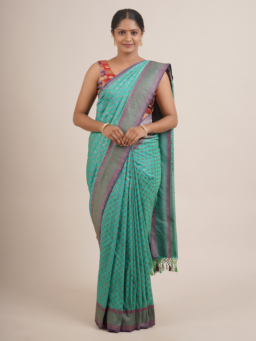 

Pothys Green & Purple Woven Design Zari Pure Silk Saree