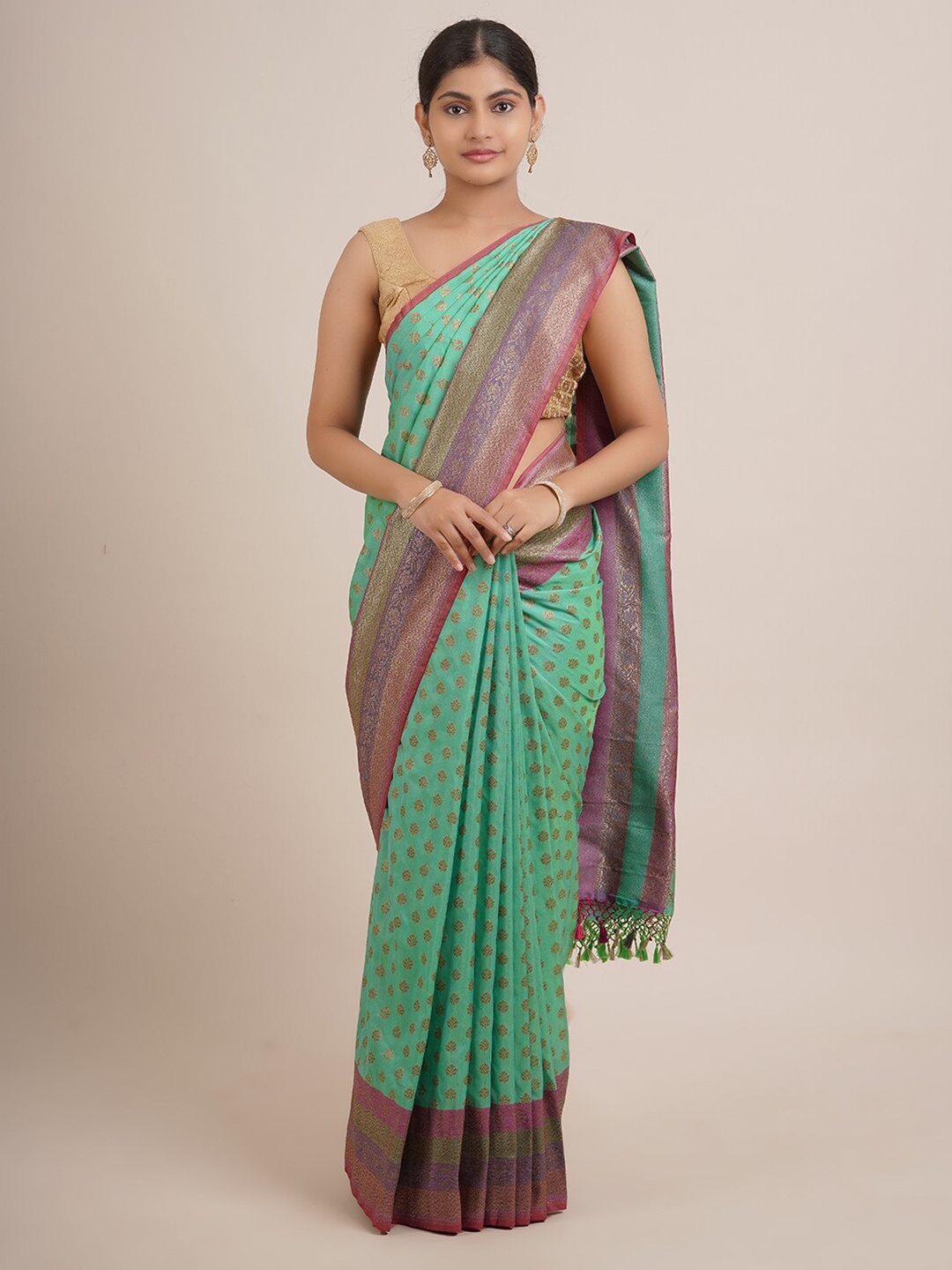 

Pothys Green & Purple Floral Pure Silk Saree