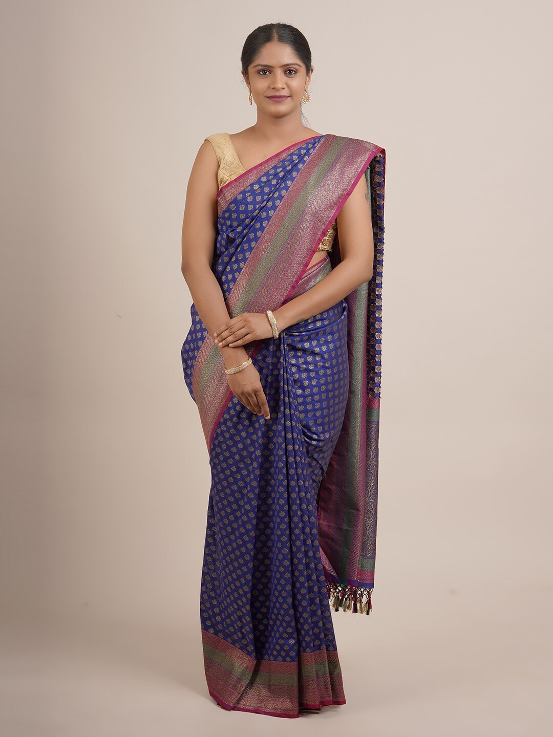 

Pothys Blue & Green Ethnic Motifs Zari Pure Silk Saree