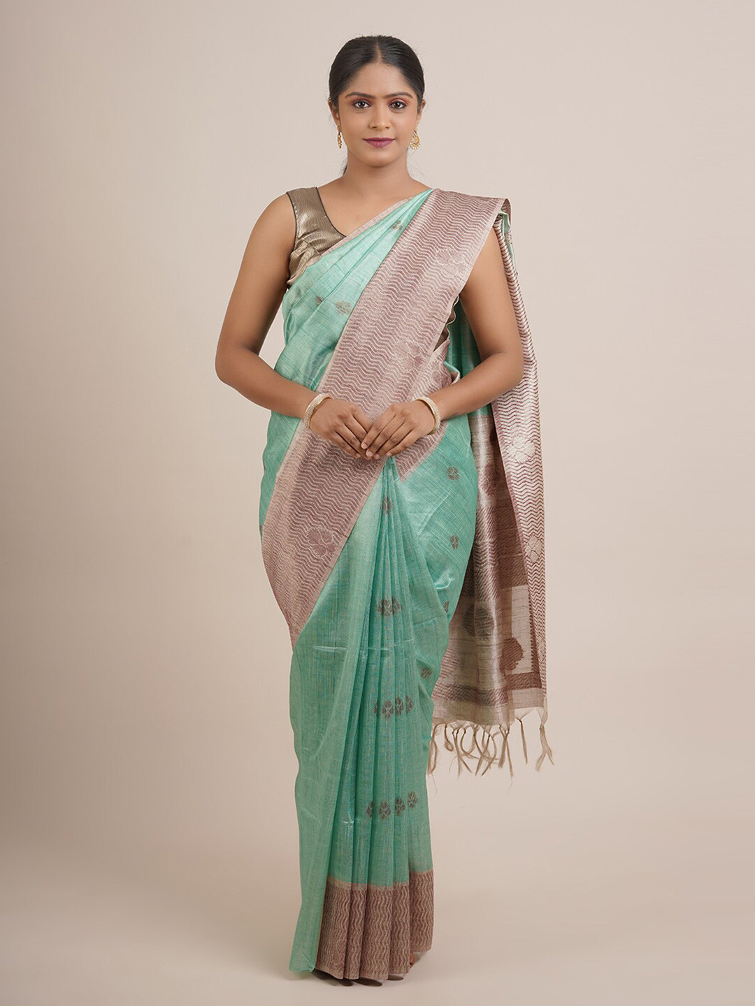 

Pothys Green & Beige Floral Woven Design Art Silk Saree