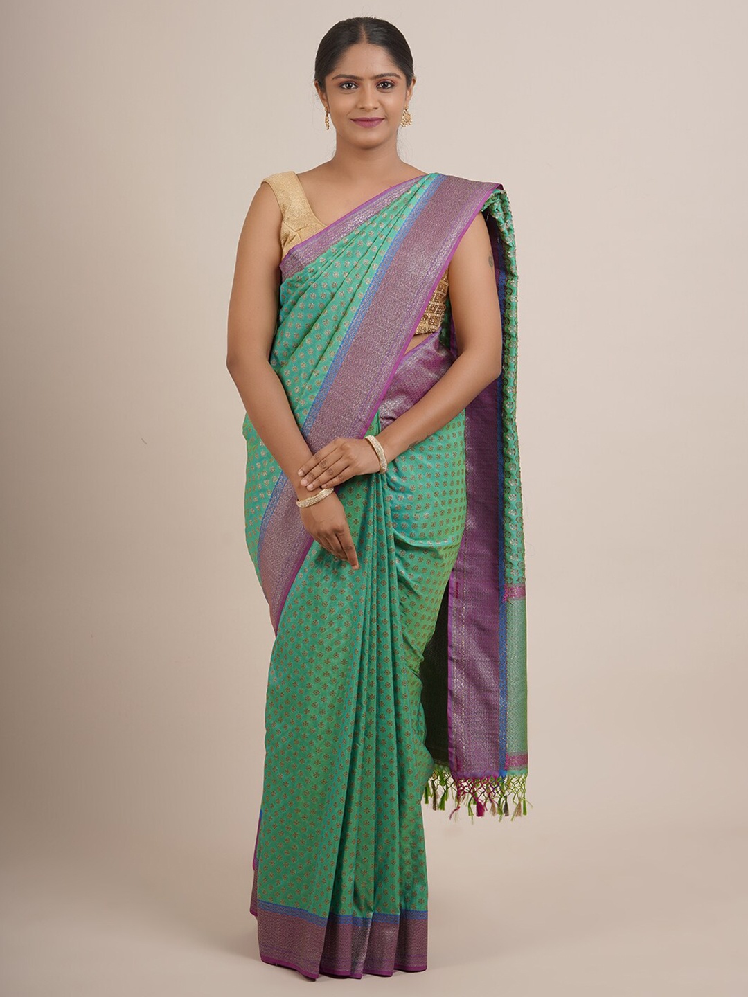 

Pothys Green & Purple Floral Woven Design Pure Silk Saree