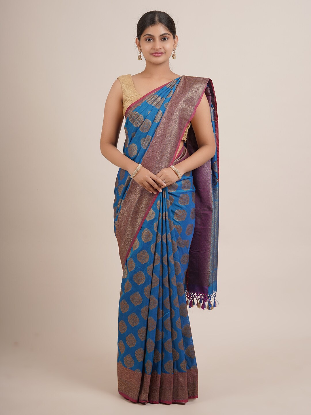 

Pothys Blue & Grey Woven Design Pure Silk Saree