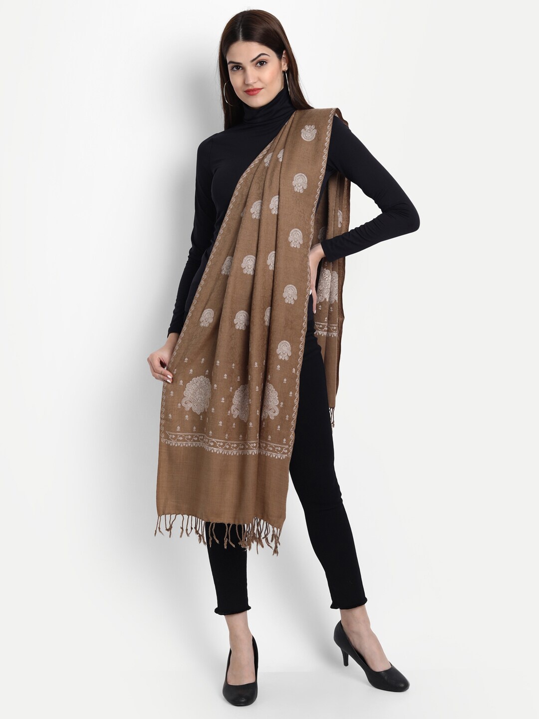 

Zamour Women Brown & White Printed Stole