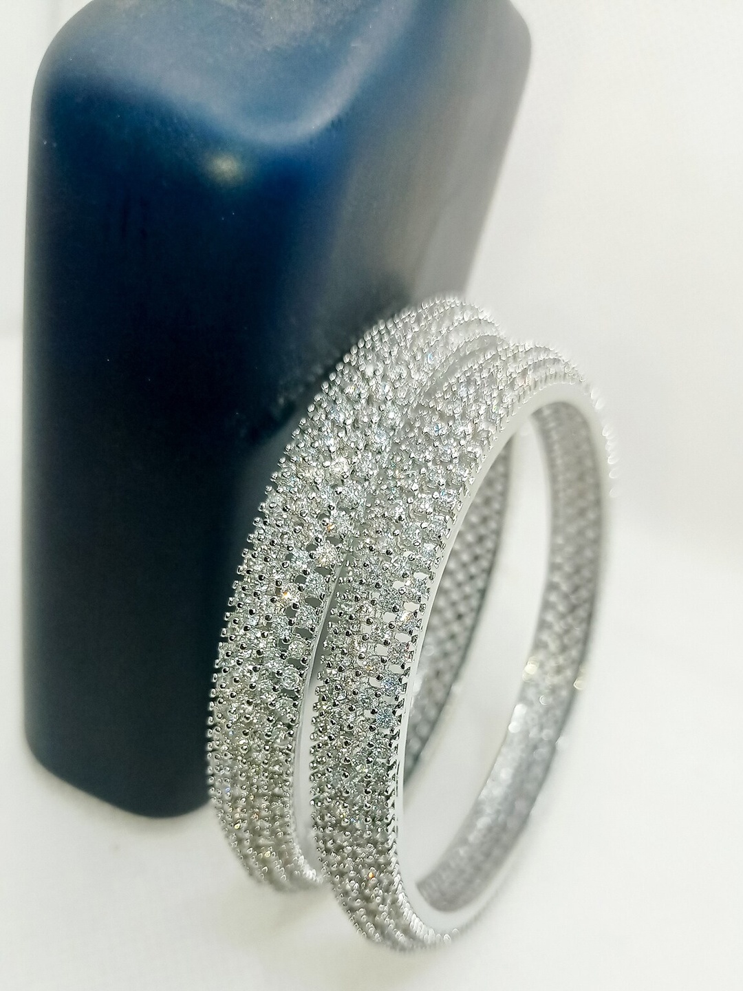 

Nathany Jewels Set of 2 Silver-Plated White Cubic Zirconia Studded Bangle