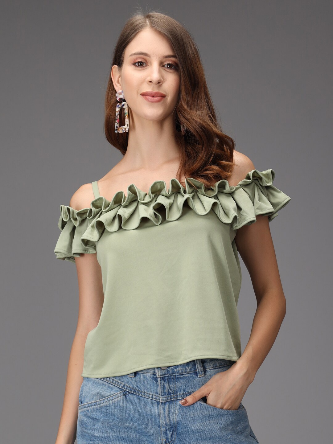 

Darzi Olive Green Bardot Top