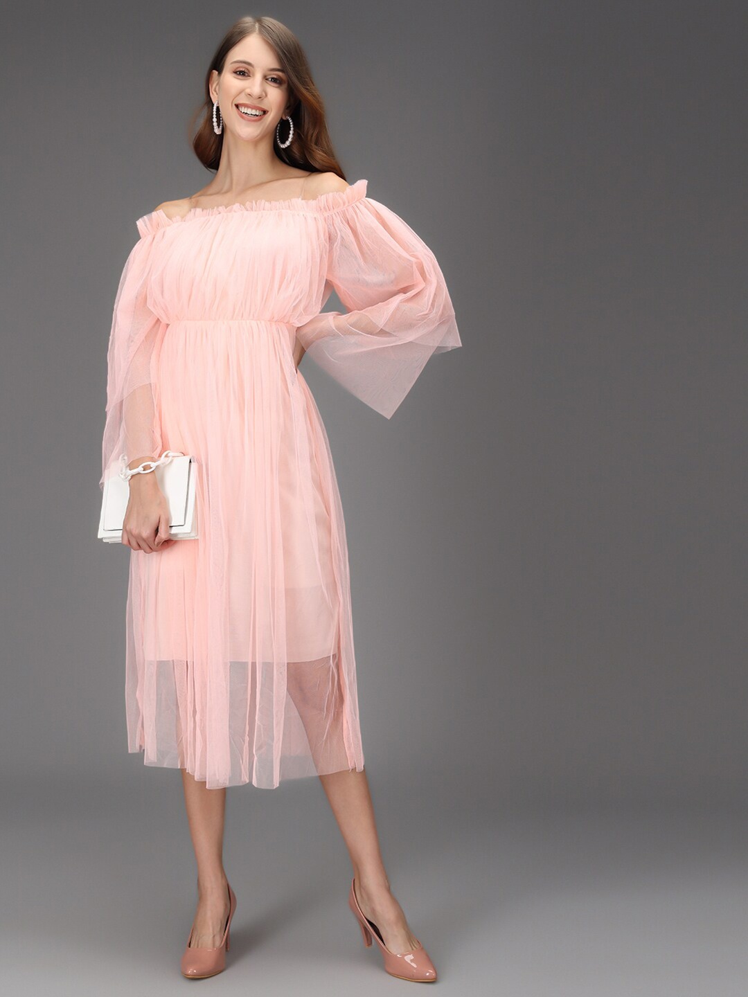 

Darzi Pink Off-Shoulder Midi Dress