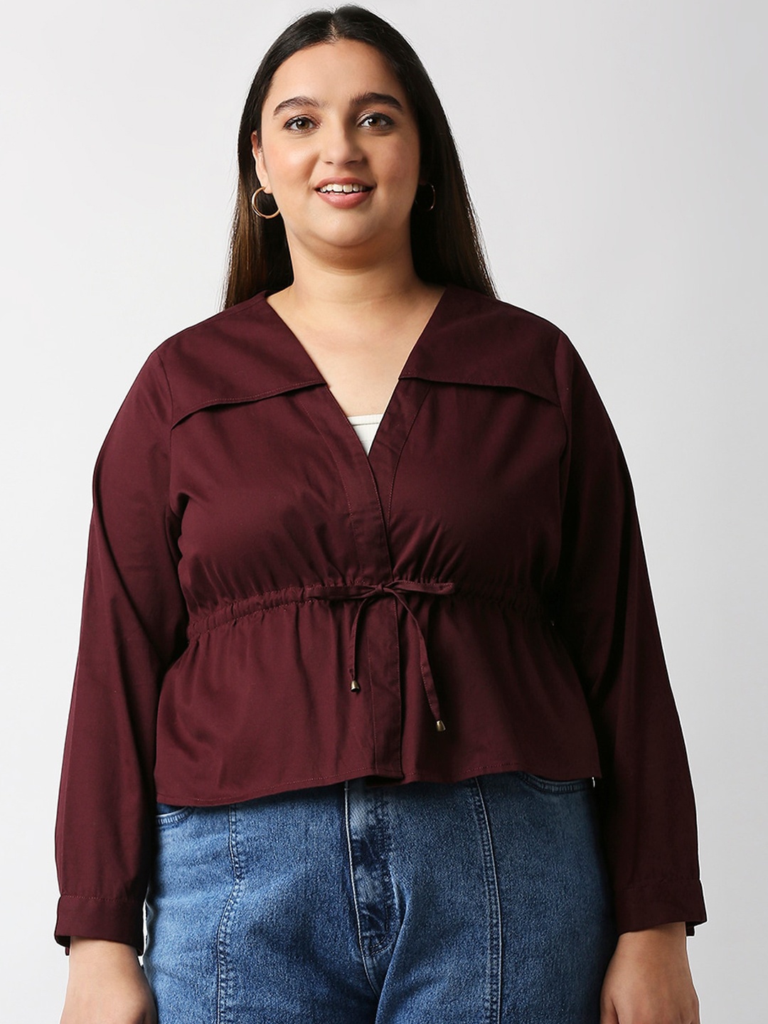 

20Dresses Women Plus Size Maroon Cotton Tailored Jacket