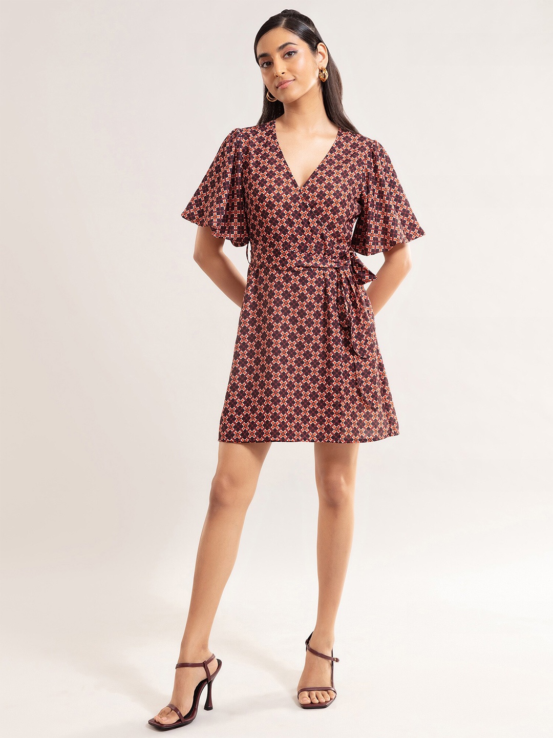 

20Dresses Women Orange & Black Printed Wrap Dress