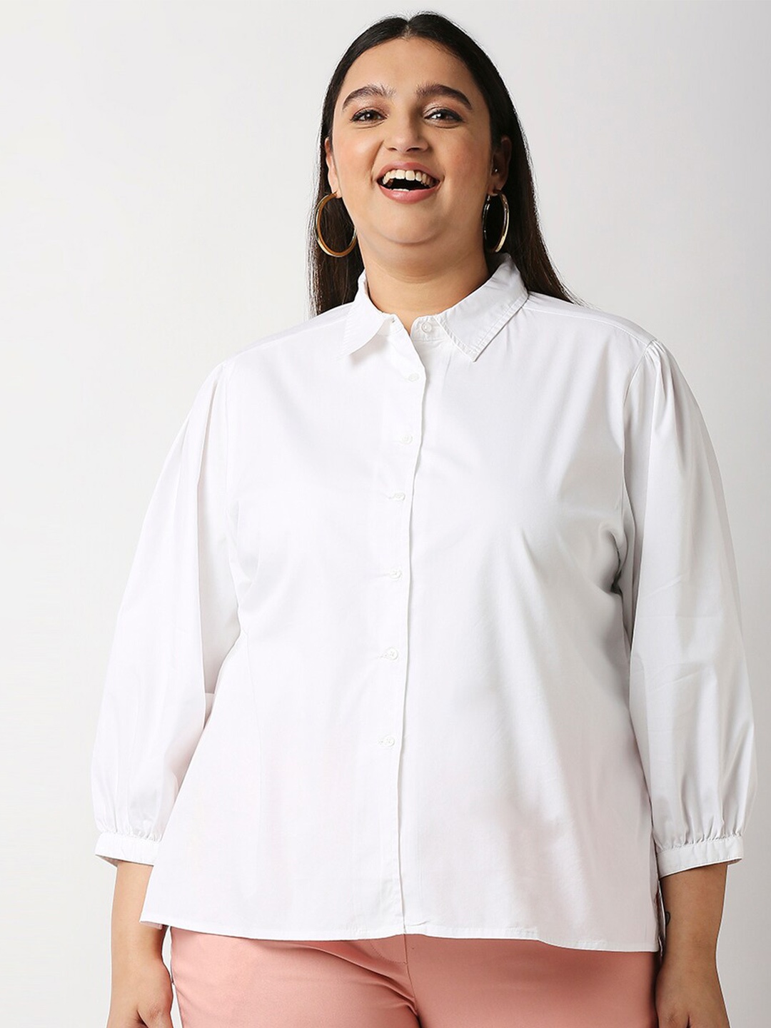 

20Dresses Plus Size White Solid Pure Cotton Shirt Style Top