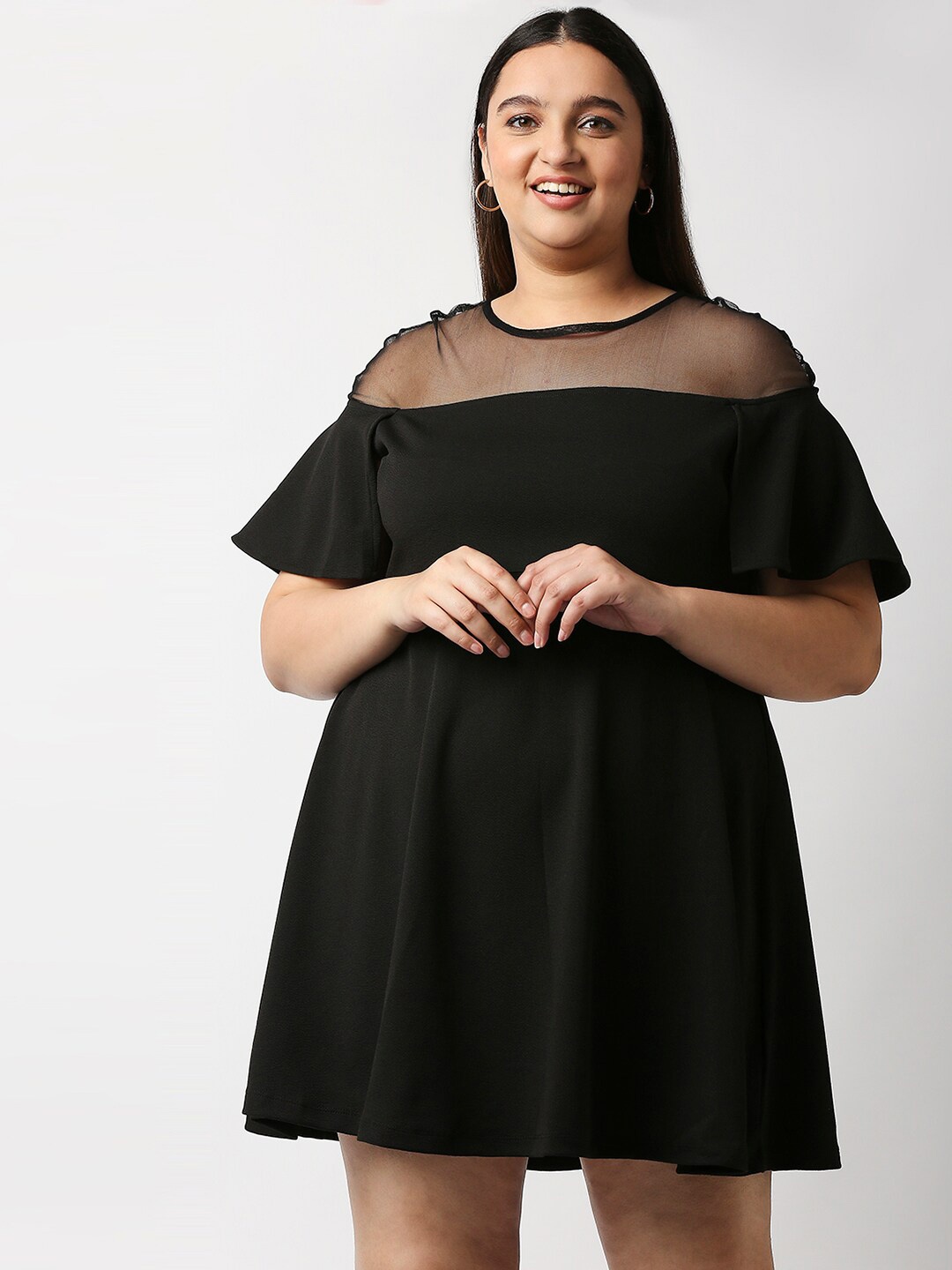 

20Dresses Women Black Solid Round Neck A-Line Dress