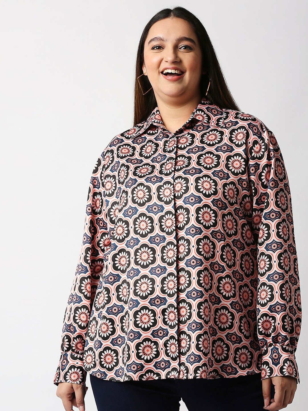 

20Dresses Women Plus Size Blue Printed Casual Shirt