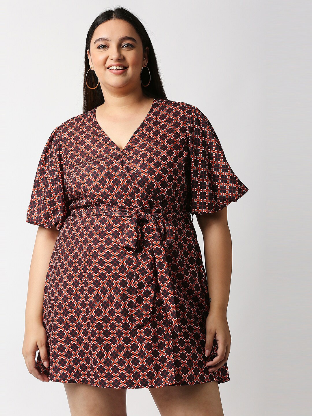 

20Dresses Orange Floral Plus Size Mini Wrap Dress