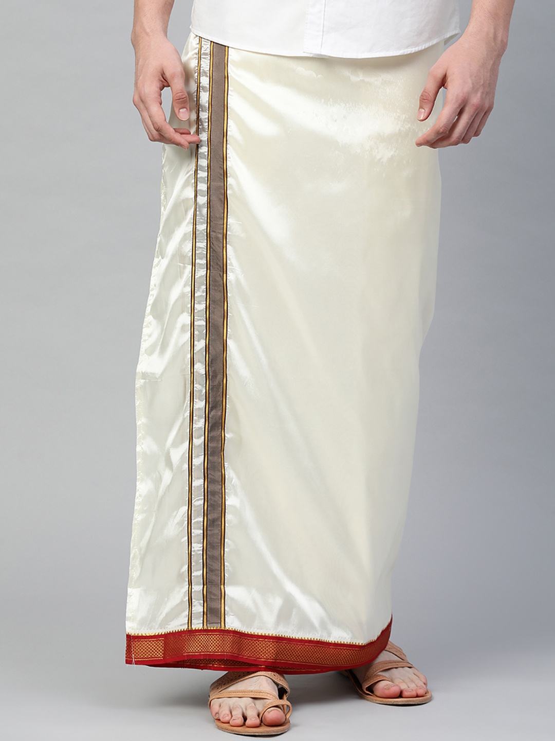 

THANGAMAGAN Men White Solid Re-attachable Pocket Veshti