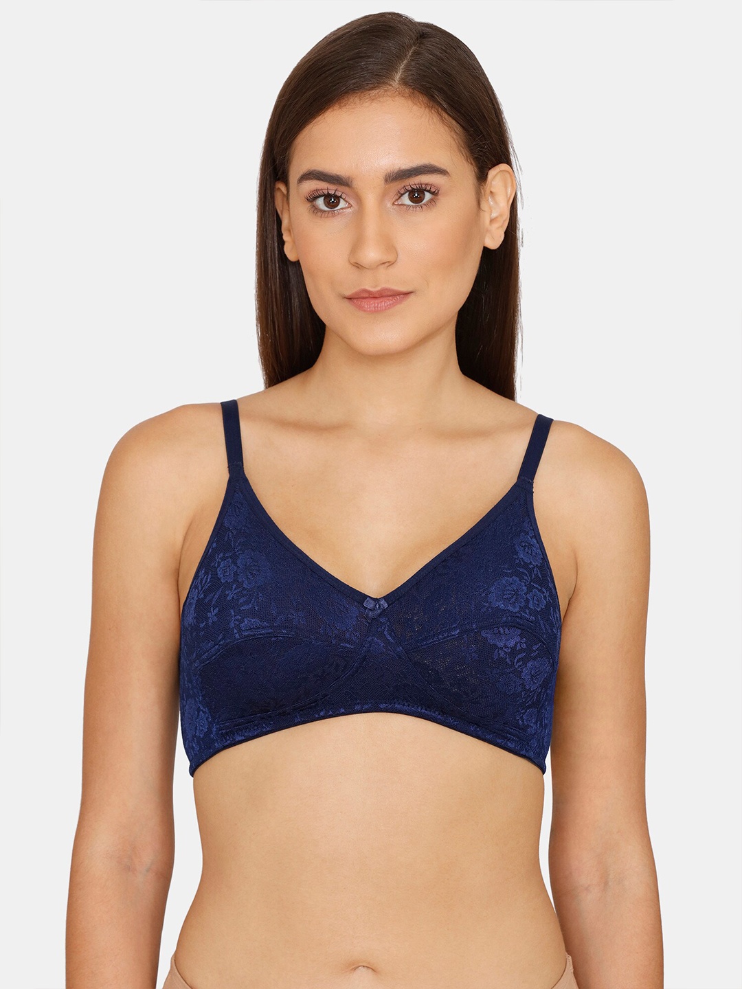 

Rosaline by Zivame Blue Floral Lace Non-Padded T-Shirt Bra