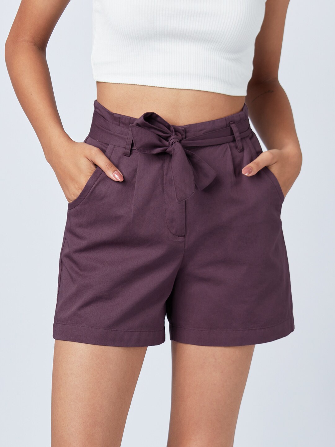 

The Souled Store Women Mauve Solid High-Rise Shorts