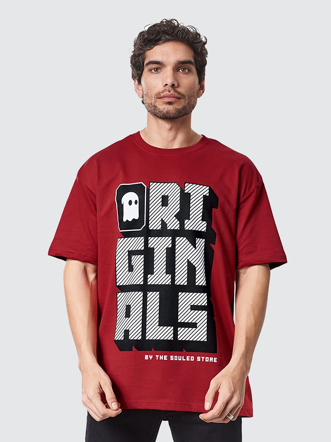 

The Souled Store Men Maroon TSS Originals Oversized Printed T-shirt