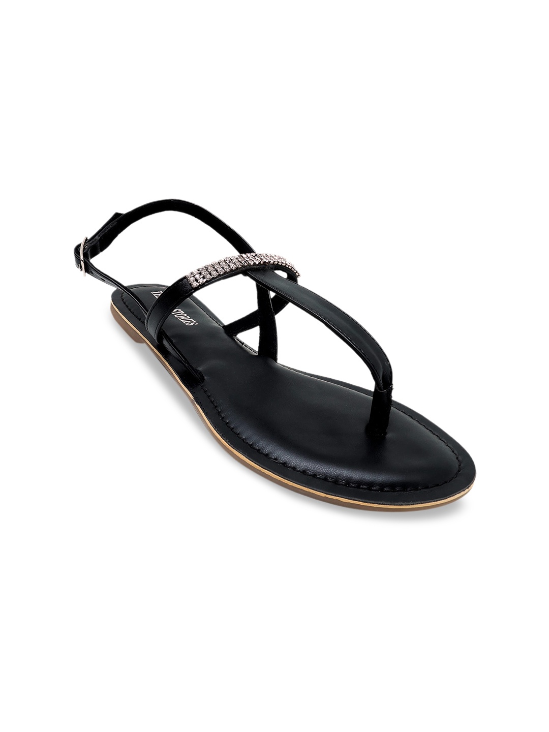 

Thread Stories Women Black RhineStone Embellished T-Strap Flats