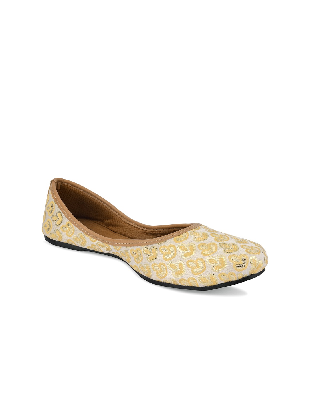 

DESI COLOUR Women Gold-Toned & White Embellished Ethnic Mojaris