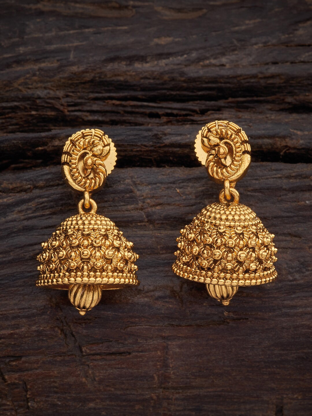 

Kushal's Fashion Jewellery Gold-Toned Dome Shaped Jhumkas Earrings