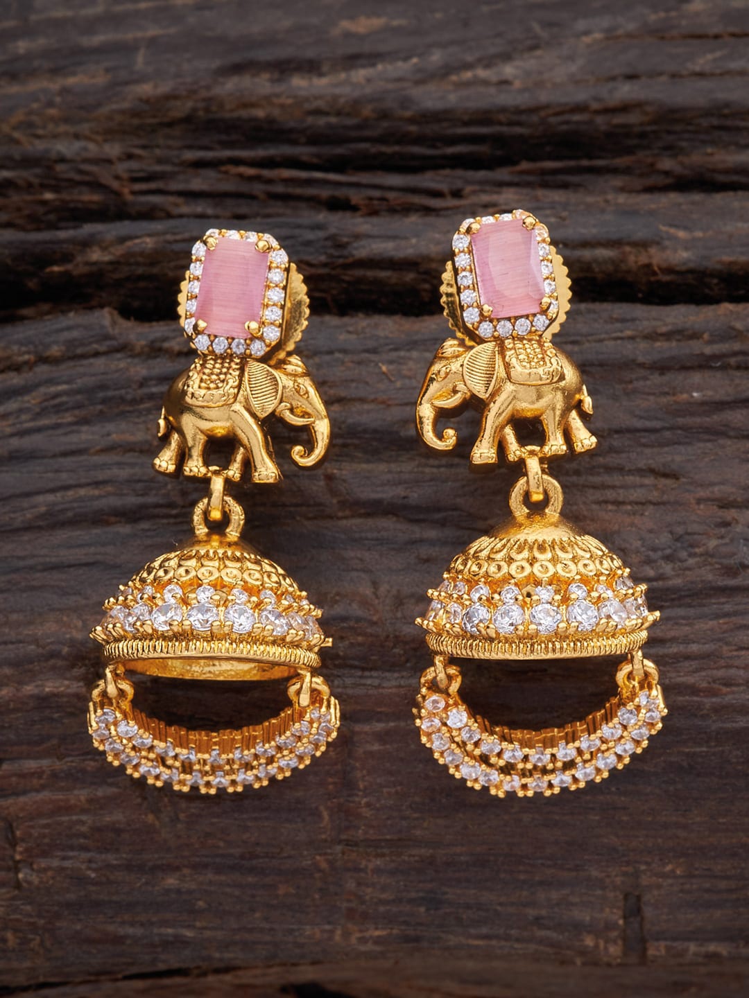 

Kushal's Fashion Jewellery Gold-Plated Pink Animal Shaped Drop Earrings