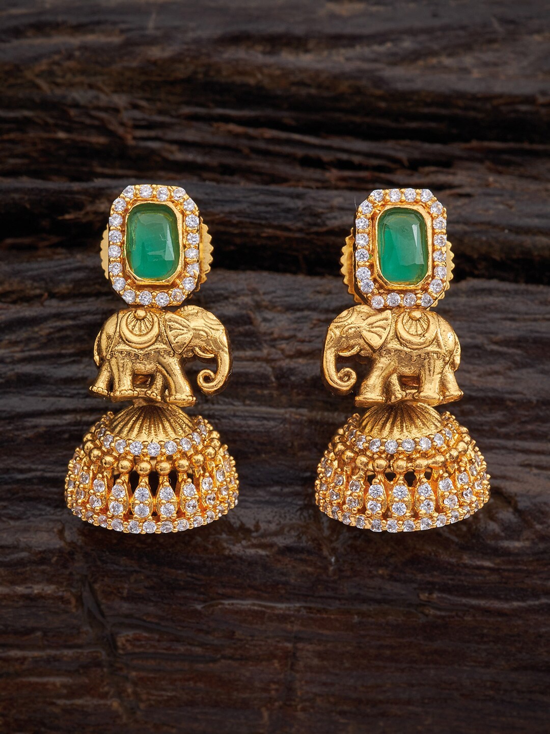 

Kushal's Fashion Jewellery Green & Gold-Toned Animal Shaped Jhumkas Earrings