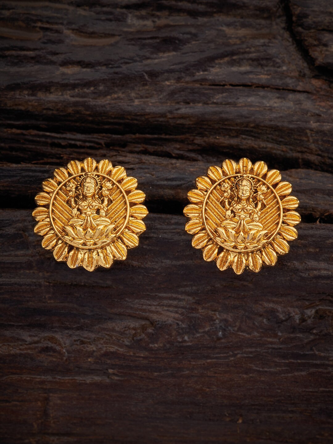 

Kushal's Fashion Jewellery Gold-Plated Temple Studs Earrings