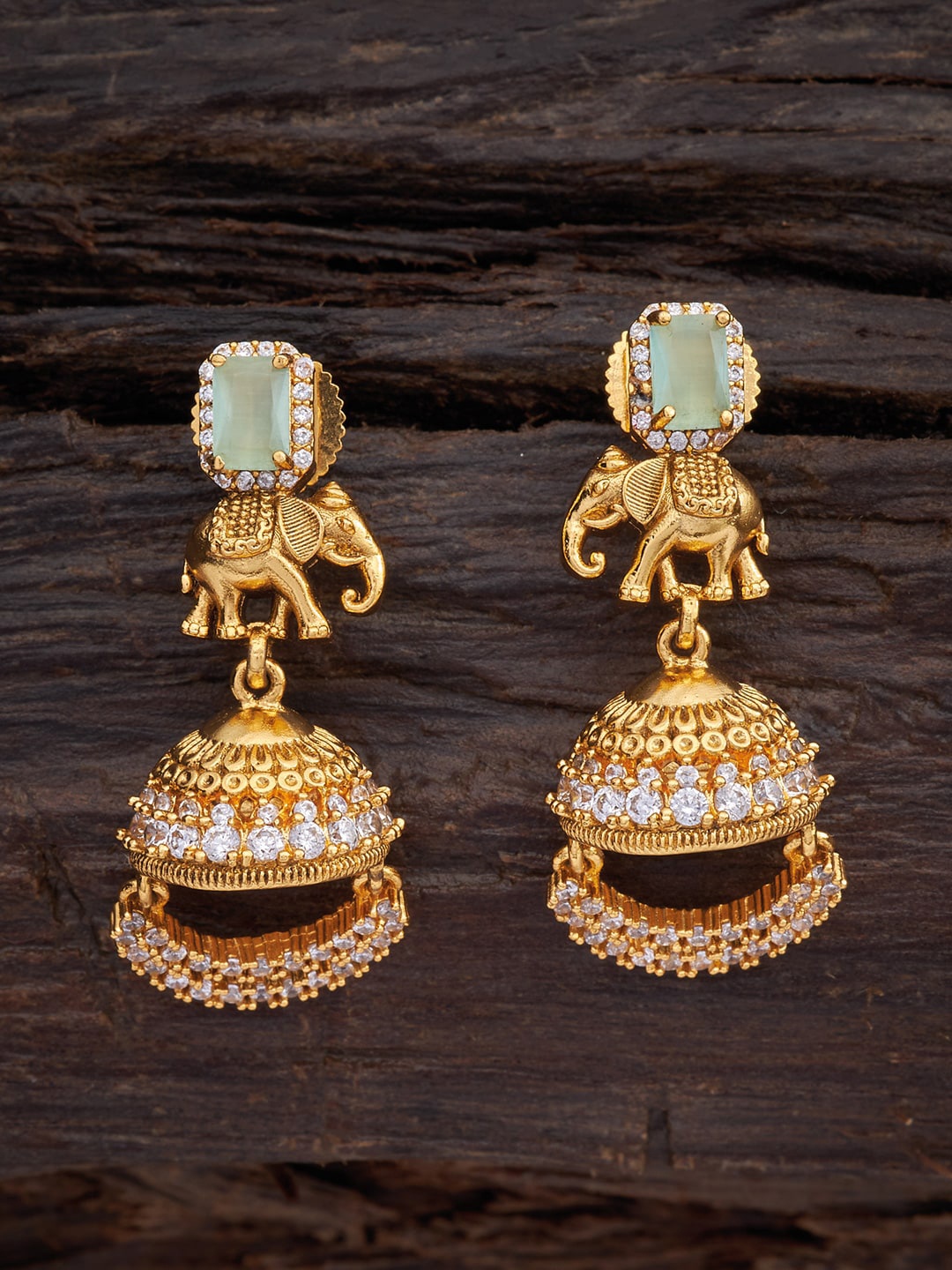 

Kushal's Fashion Jewellery Gold-Plated & Sea Green Animal Shaped Jhumkas Earrings