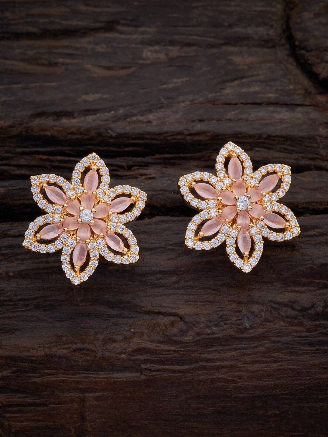 

Kushal's Fashion Jewellery Pink & Gold Plated Floral Studs Earrings