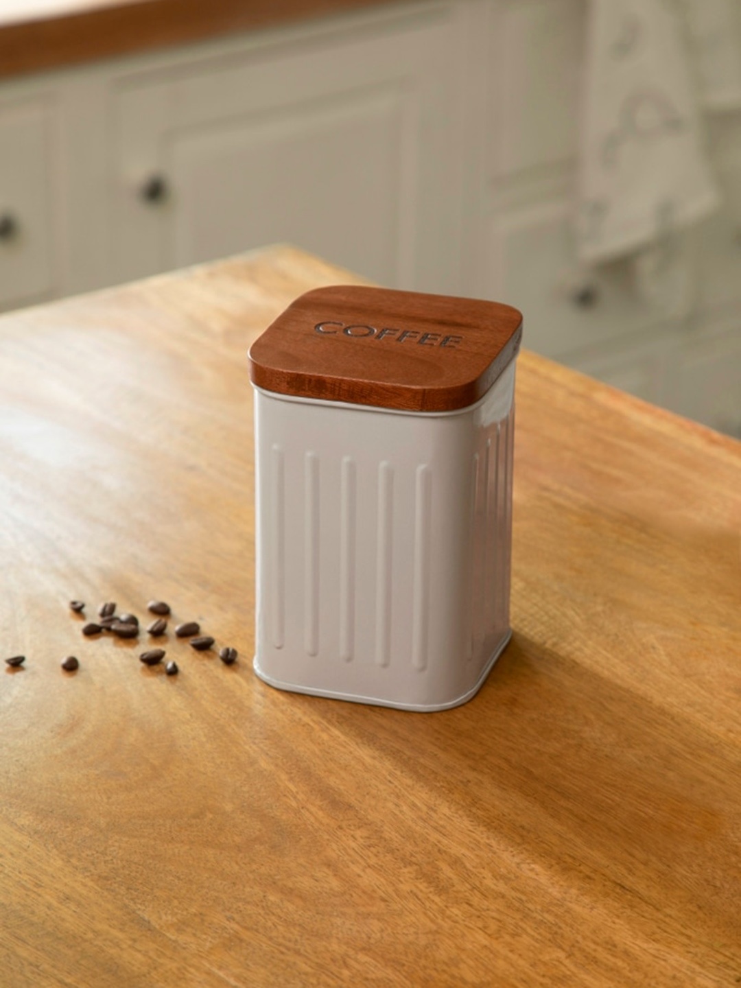 

ellementry Beige & Brown Sugar Container With Wooden Lid