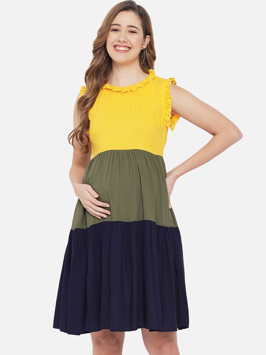 

The Dry State Multicoloured Colourblocked Maternity Fit & Flare Dress, Multi