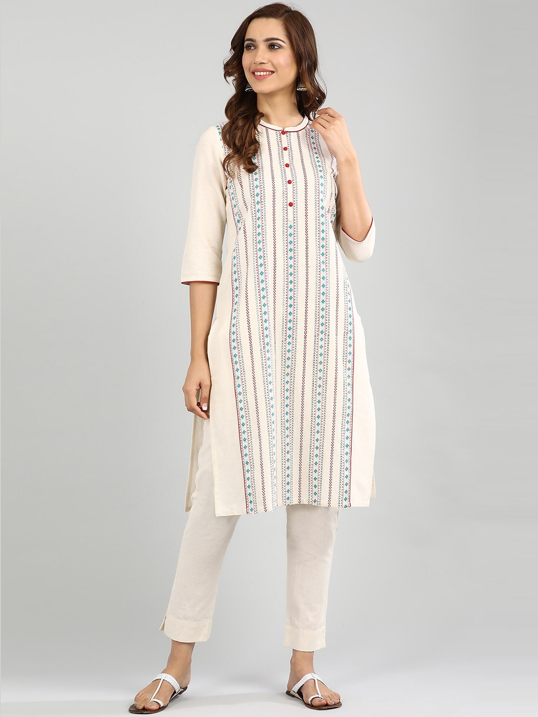 AURELIA Straight Cotton Kurta, Cream