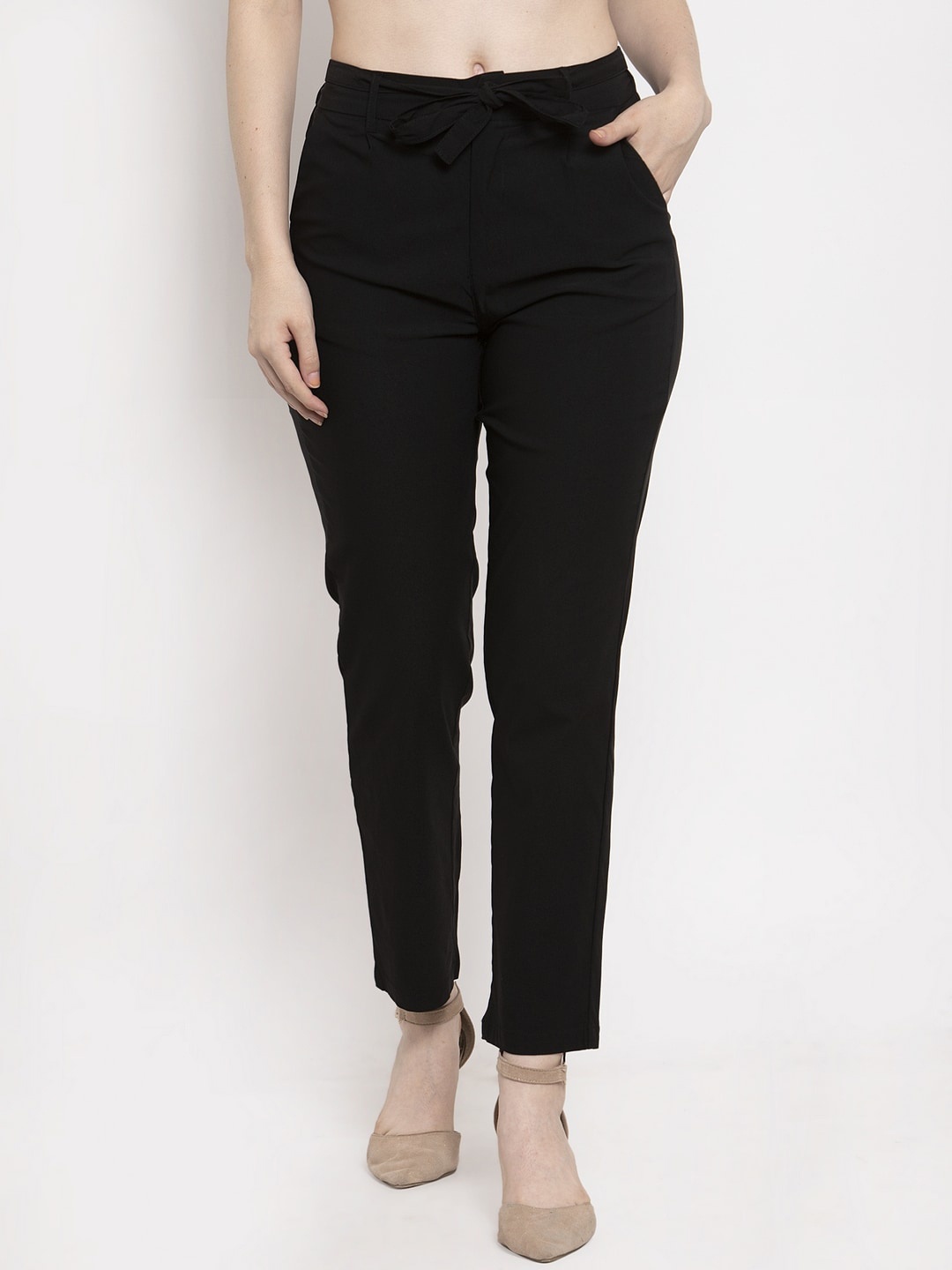 

Clora Creation Women Black Smart Straight Fit Easy Wash Trousers