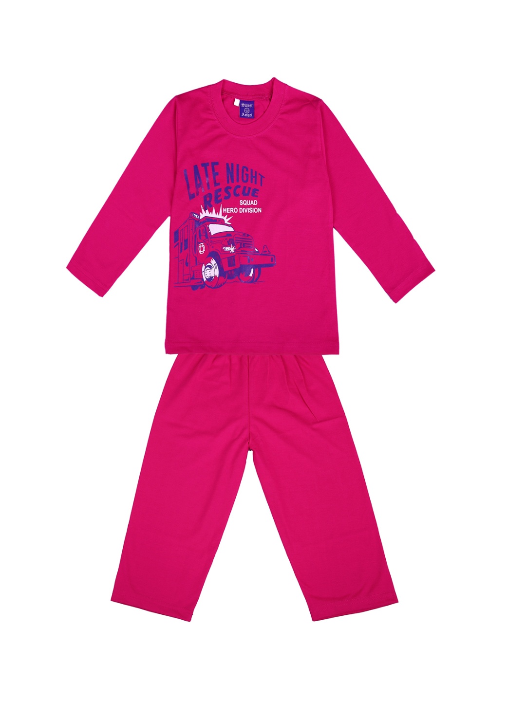 

SWEET ANGEL Boys Pink & Blue Printed Pure Cotton Night suit