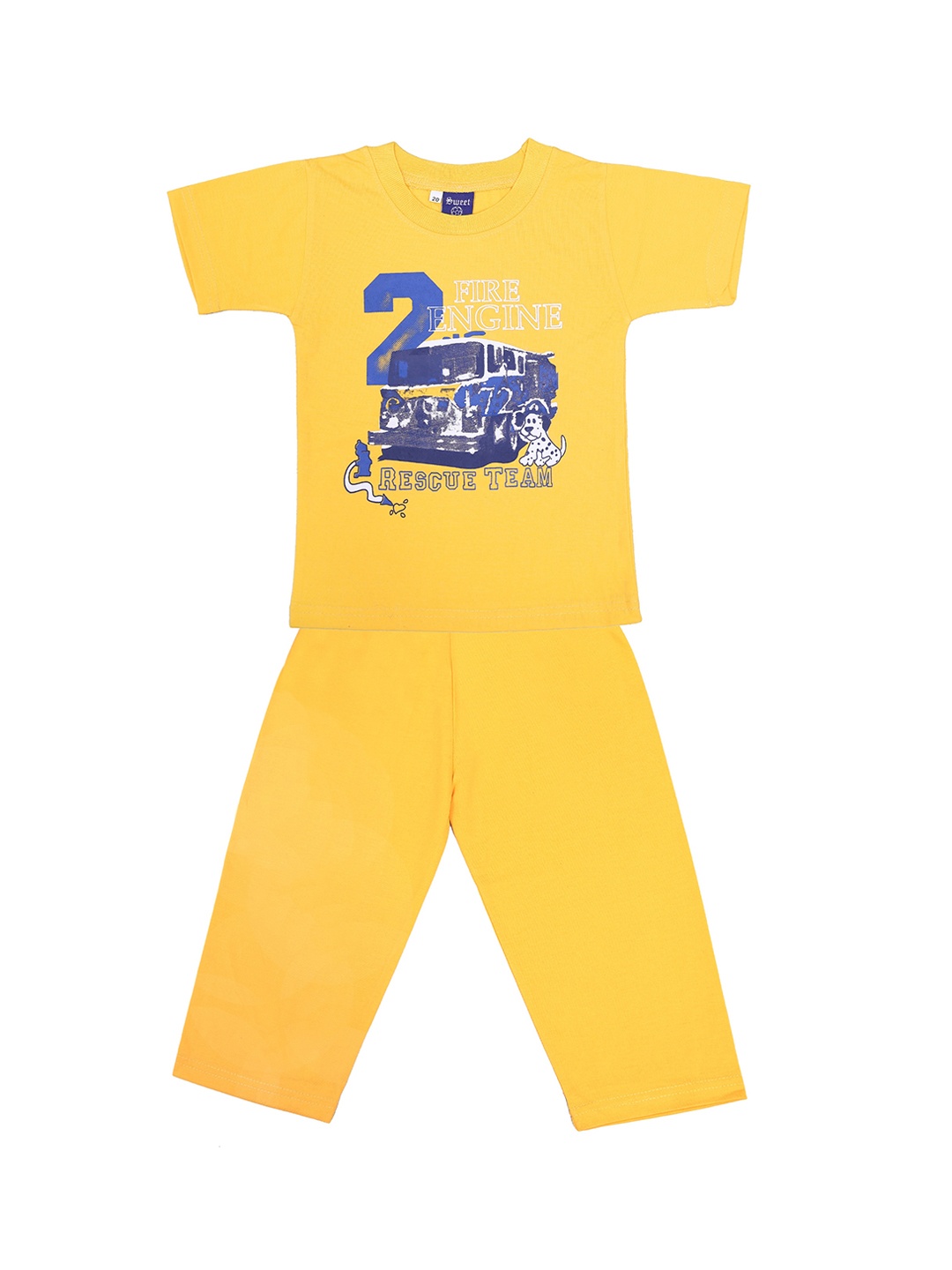 

SWEET ANGEL Boys Yellow & Blue Printed Cotton Night suit