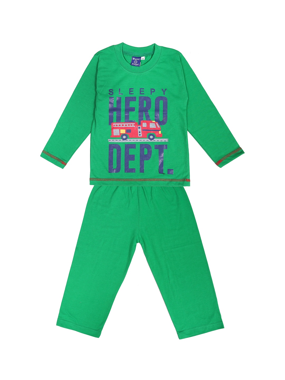 

SWEET ANGEL Boys Green Printed Cotton Night suit