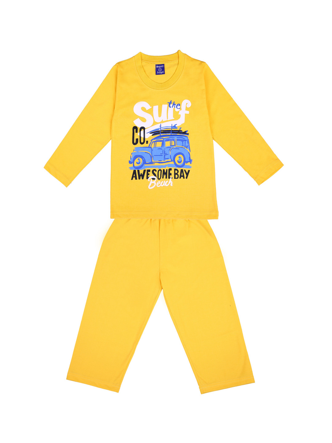 

SWEET ANGEL Boys Yellow Printed Pure Cotton Night Suit