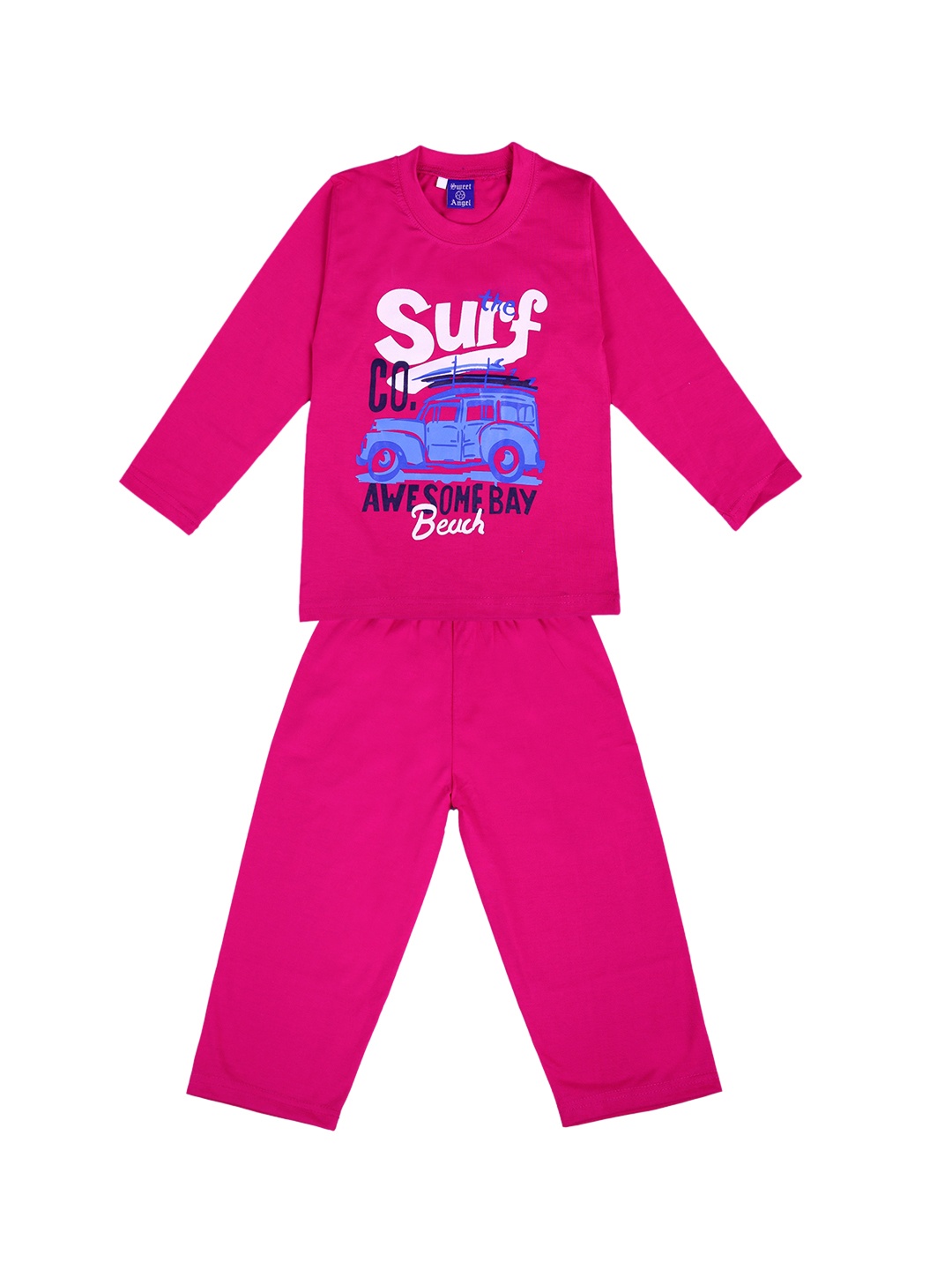 

SWEET ANGEL Boys Pink & Blue Printed Pure Cotton Night suit